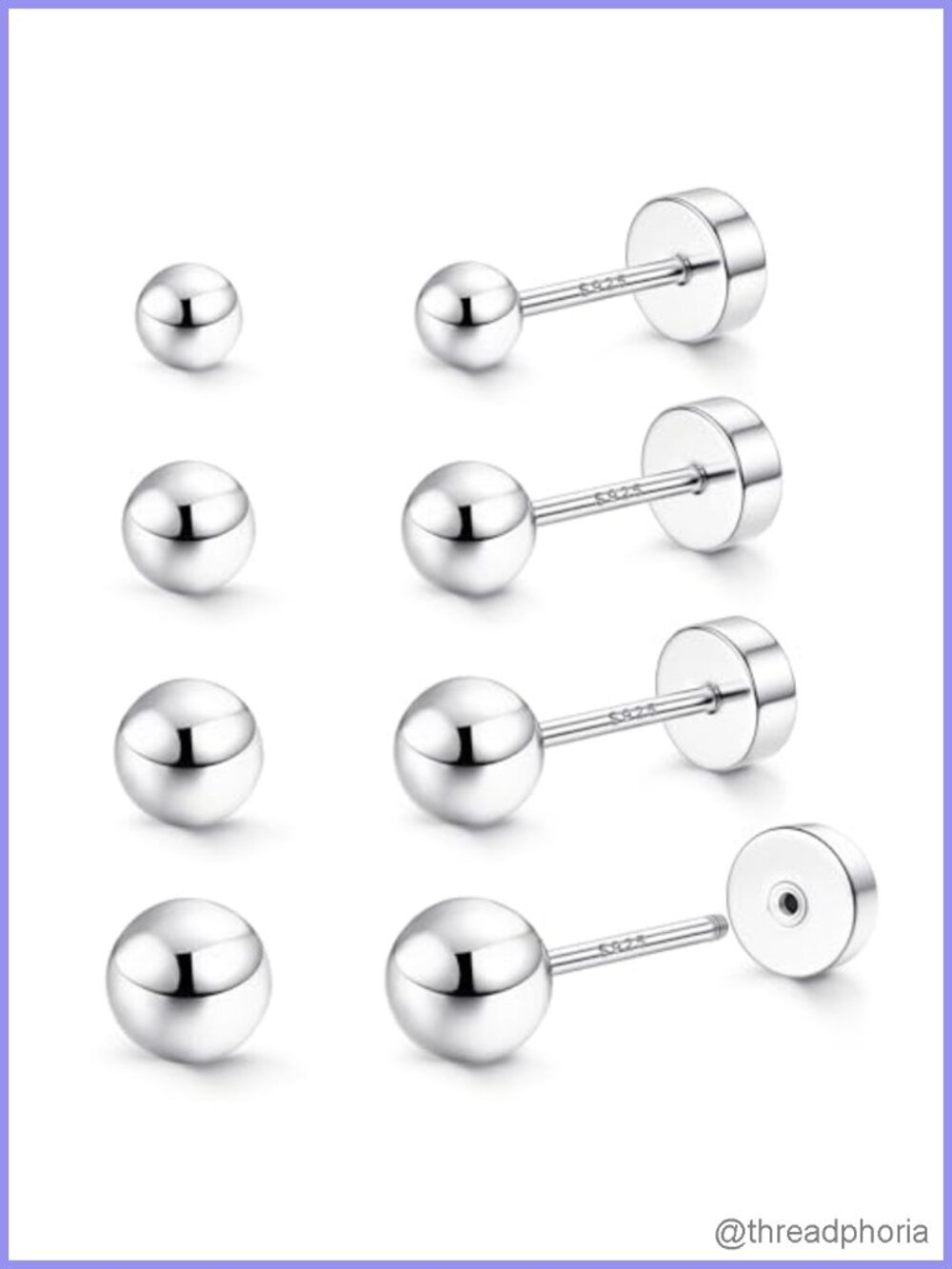 925 Sterling Silver Flat Back Stud Earrings Hypoallergenic Cubic Zirconia